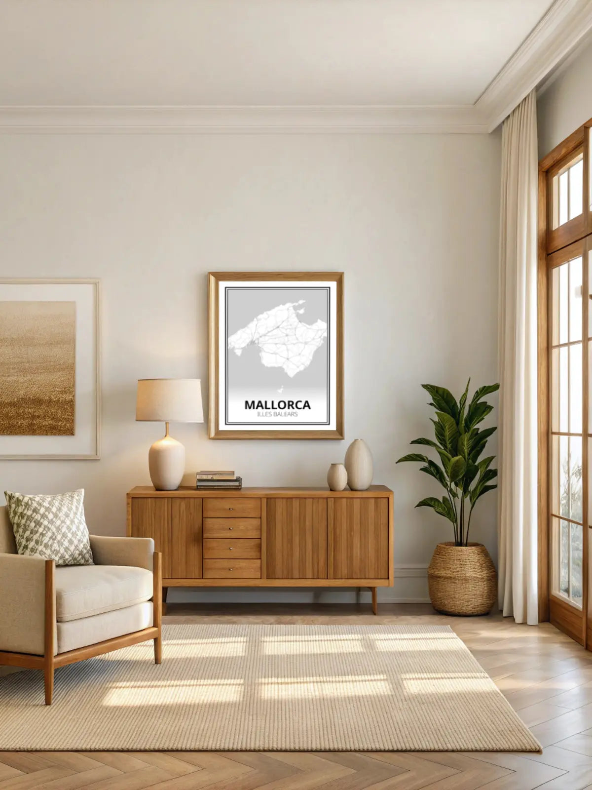 Il·lustració territorial inspirada en l’illa amb traç modern.