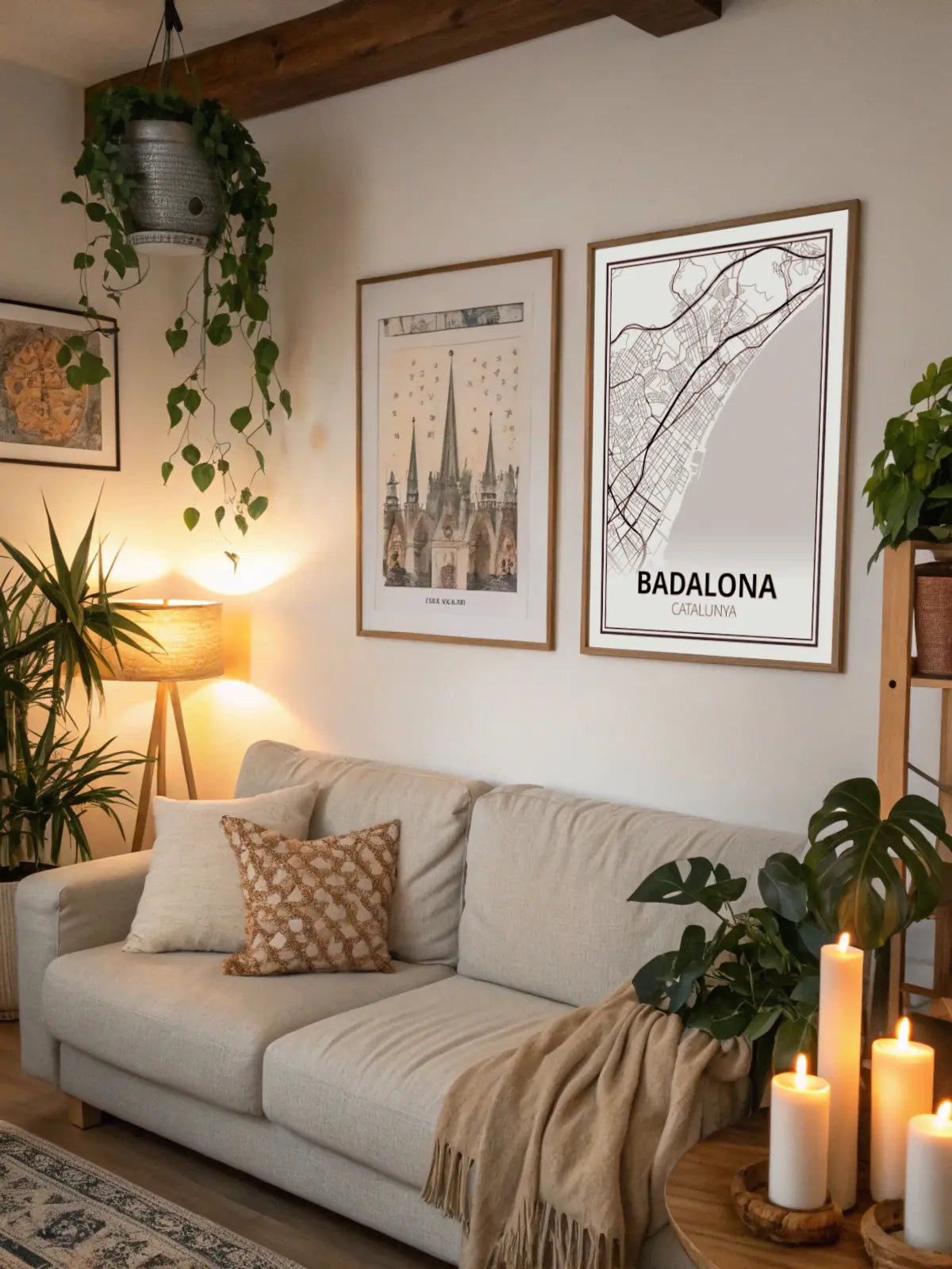 Visualització del pòster Badalona en context decoratiu.